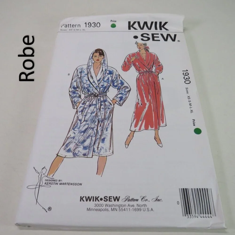 Kwik Sew 1930 sewing pattern UNCUT EASY Robe (Hood optional)